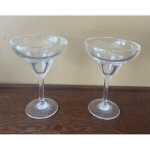 Vintage Plastic Clear Margarita Glass Set‎ of 2 Heavy Duty 7" Tall